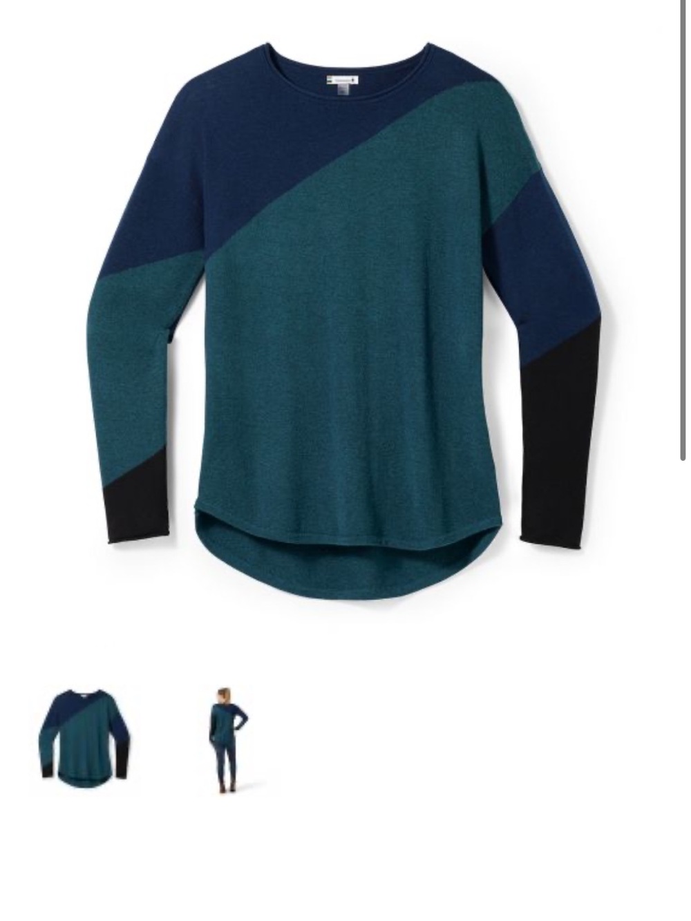 Smartwool Women’s Shadow Pine Colorblock Sweater in Teal, Navy & Black